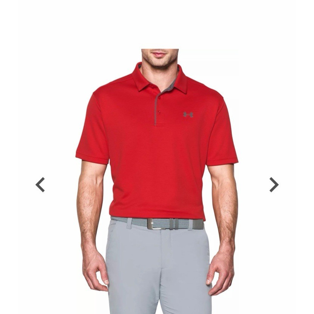 Under Armour Tech‎ Polo Shirt Athletic Training Golf Loose Fit Red Mens Large